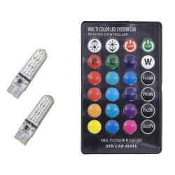 Λάμπα Led T10 RGB W5W 12v 10W με Ασύρματο Χειριστήριο Σετ 2 Τεμαχίων Roc