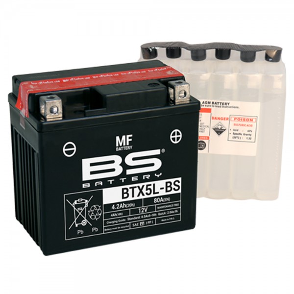 Μπαταρία BTX5L-BS Κλειστού Τύπου με Υγρά BS-BATTERY 12v 4.2Ah